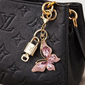 Authentic Louis Vuitton Gold Padlock & Key with Unbranded Butterfly Keychain